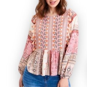 American Eagle Outfitters Bohemian Patchwork Paisley Balloon Sleeve Top S